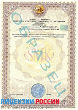 Образец сертификата соответствия (приложение) Чебаркуль Сертификат ISO 13485